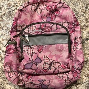 L.L. Bean Pink Butterfly Backpack with Gray Accents